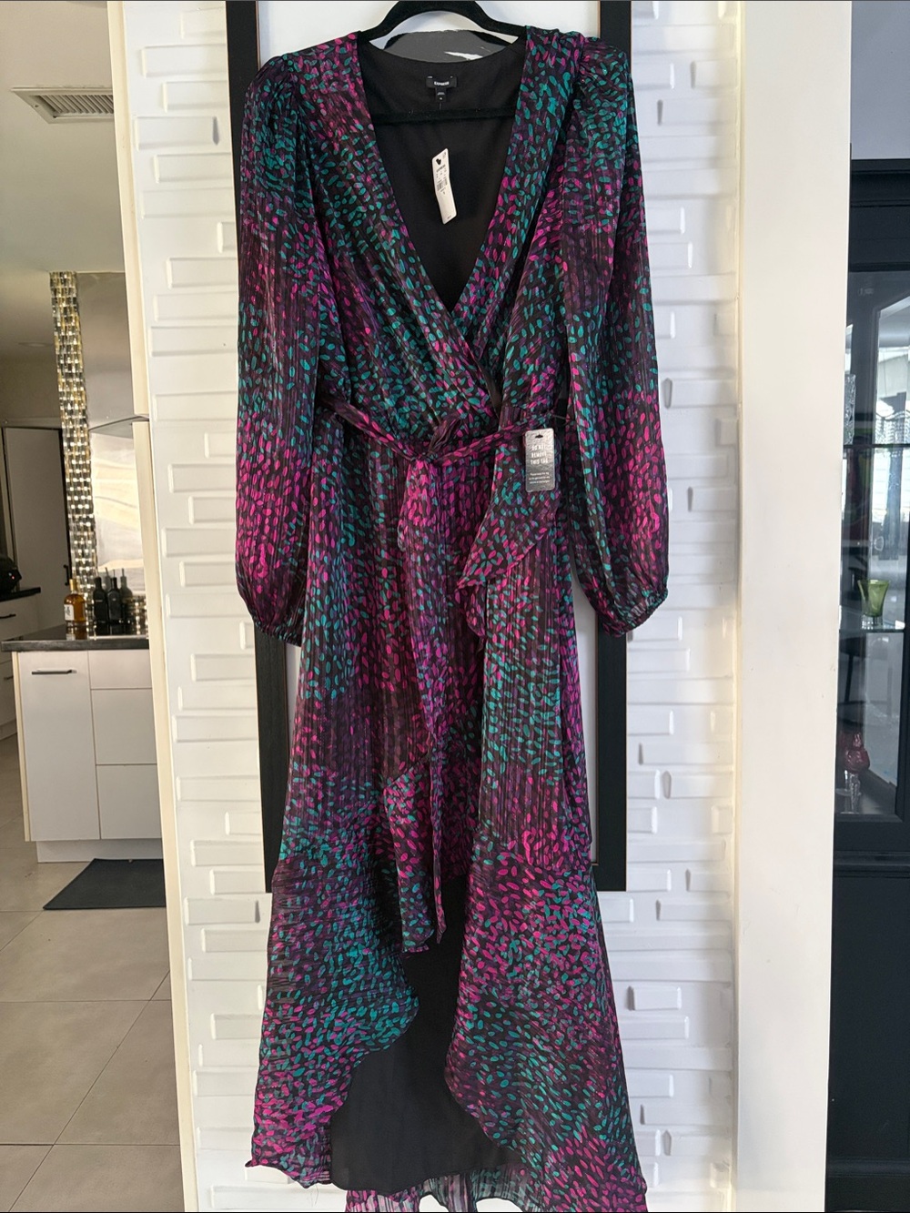 Express Teal and Magenta Animal Print Wrap Maxi Dress high/low